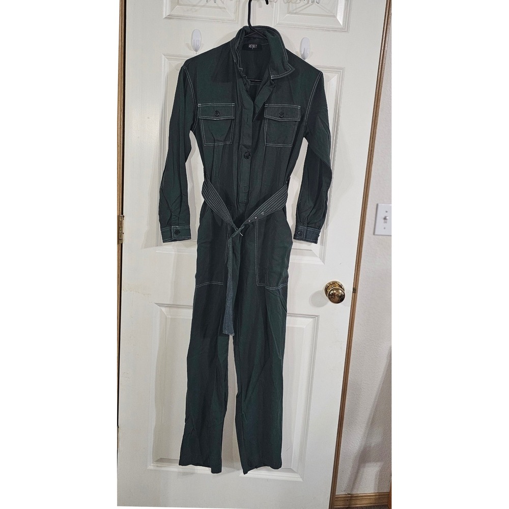 Reset Womens Forest Green Tencel Utility Jumpsuit Belted Boiler Suit JR651 S